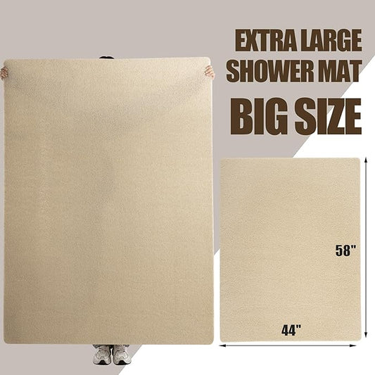 HOMBYS 58 x 44 Extra Large Shower Mat for Shower Stall Tub, Non Slip Bath Mat Bathroom Accessories, PVC Loofah Mats for Shower and Bathroom, Quick Drying, (Khaki, 58"x44")