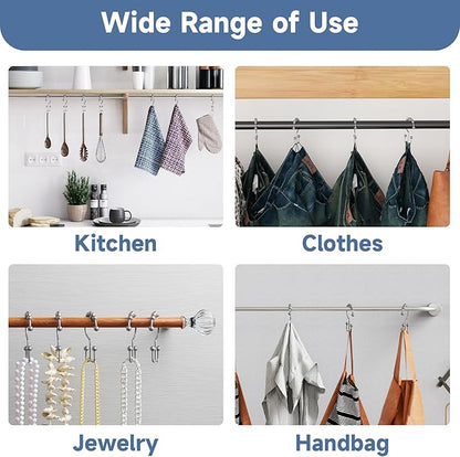 Titanker Shower Curtain Hooks Rings, Rust-Resistant Metal Double Glide Shower Hooks for Bathroom Shower Rods Curtains, Set of 12 Hooks - Chrome
