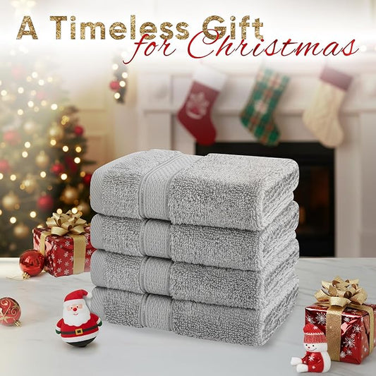 American Soft Linen Salem Washcloth Sets, 4 Piece Luxury 600 GSM 100% Cotton Washcloths for Bathroom, 13x13 inches Washrags Premium Quality Hand Face Towels, Light Grey