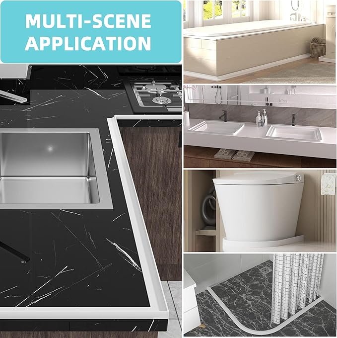 Shower Threshold Water Dam,Walk in Shower Water Guard, Shower Dam Water Barrier Bathroom Sink Splash for Dry And Wet Separation Caulk Seal Strip Edge Trim (78Inch, White)