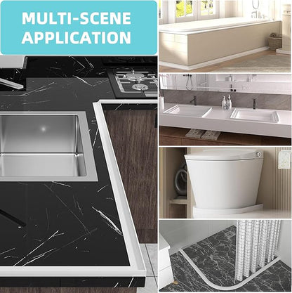 Shower Threshold Water Dam,Walk in Shower Water Guard, Shower Dam Water Barrier Bathroom Sink Splash for Dry And Wet Separation Caulk Seal Strip Edge Trim (78Inch, White)