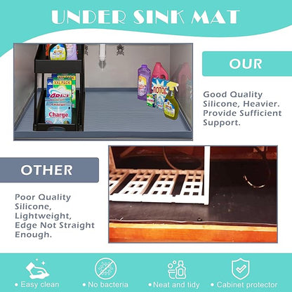 URMONA Waterproof Silicone Under Sink Mat 40'' x 22'' Shelf Liner for Kitchen and Bathroom, Cabinet and Counter Protector, Storage and Organizers, Litter Mat, Pet Cat Puppy Essentials(Light Grey)