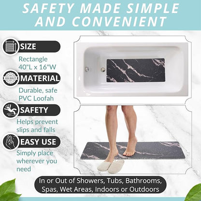 Non Slip Bathtub Mat Shower Mat for Tub - Loofah Bath Mats for Bathroom - 40x16 Bathtub Floor Mat - Textured Anti Slip Bath Mat Without Suction Cups - Secure Mat for Wet Areas (40x16 Marble Black)