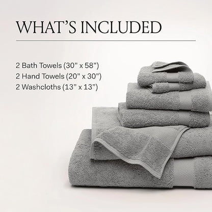 BOLL & BRANCH Plush Bath Towel Set - Sageleaf - 6 Piece - Includes 2 Bath Towels, 2 Hand Towels & 2 Washcloths - 100% Organic Cotton - Ultra Soft & Luxurious - Quick Absorbing