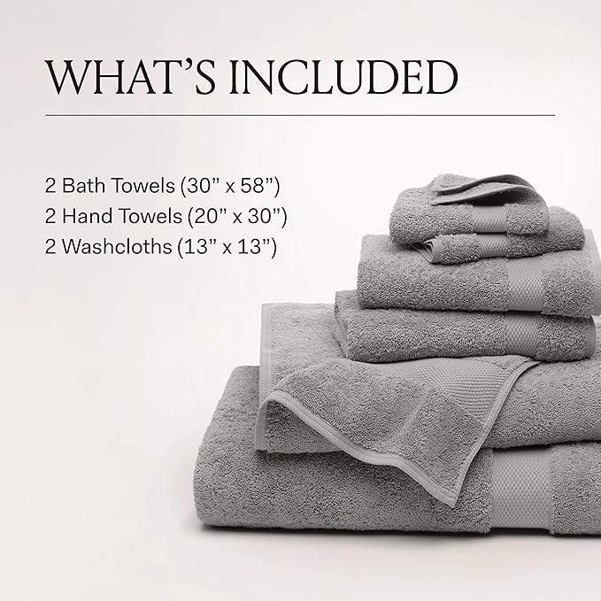 BOLL & BRANCH Plush Bath Towel Set - Oak - 6 Piece - Includes 2 Bath Towels, 2 Hand Towels & 2 Washcloths - 100% Organic Cotton - Ultra Soft & Luxurious - Quick Absorbing