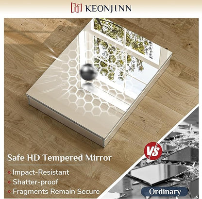 Keonjinn Small-Sized Medicine Cabinet 14.5 x 18.5 in, Assembly Required, Bathroom Medicine Cabinets Mirror, Lightweight, One Shelve Only, Surface Mount or Recessed, Tempered Glass
