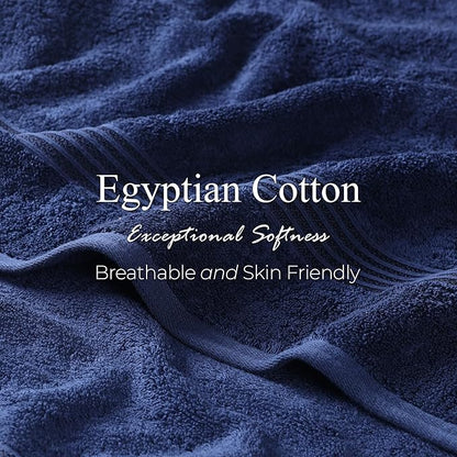 Superior Egyptian Cotton Bath Towel Set, Towels for Home Bathroom, Master, Guest Bath, Decor Essentials, Quick Dry, Absorbent, Large Body Towels, Spa, Hotel, Resort, Adult, Kids, Set of 4, Navy Blue