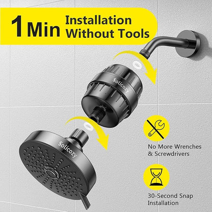 Next-Gen Shower Filter - SoliCozy Shower Water Filter, Water Softener Shower Head Filter, Reduces Dry Itchy Skin, Dandruff, Eczema, and Dramatically Improves The Condition of Your Skin, Hair and Nails