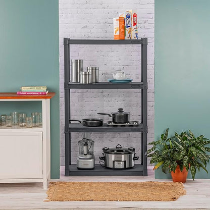 Sterilite 4-Shelf Plastic Storage Rack, Heavy Duty Shelving Unit for Garage, Gray