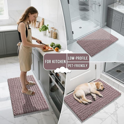 Yimobra Large Bathroom Rugs Non Slip Washable 36x24 Inch - Ultra Soft Absorbent Chenille Bath Mat, Quick Dry Shaggy Floor Carpet for Tub Shower, Mauve Home Decor Accessories