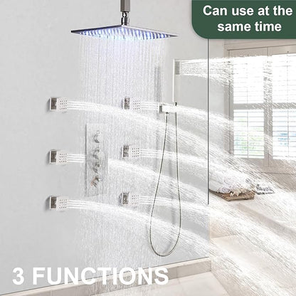 HOMEDEC 3 Way Shower Diverter Valve, 3 Outlets Multi Function Thermostatic Shower Brass Valve Can Run Simultaneously, Brushed Nickel