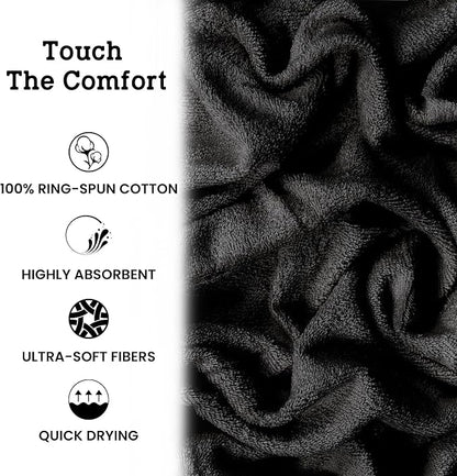 Casa Lino 100% Cotton Bath Towels Set of 4 (1 Bath Towel, 1 Hand Towel & 2 Wash Cloths) - Bathroom Towels and Washcloths Set - Complete Bathroom Set - Guest Room Essentials - (Charcoal Black)