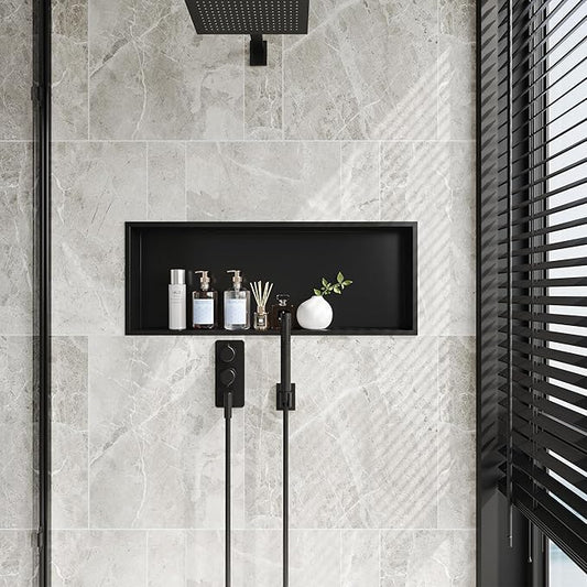 Neodrain 30X12Inch Shower Niche, Matte Black Wall Cubby Stainless Steel Wall Shelf NO Tile Needed Recessed Niche Shower for Bathroom Storage