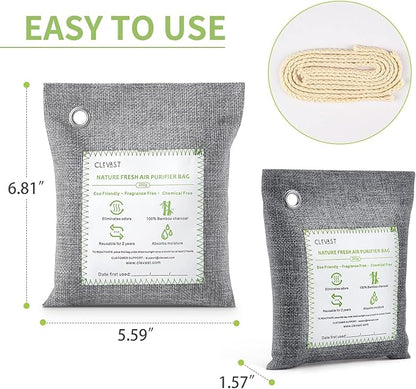 CLEVAST Bamboo Charcoal Air Purifying Bags (Large, 4×200g), Removes Odors and Moisture, Nature Fresh Air Purifier Bags, Odor Eliminator for Home, Car, Pets, Bathroom, Basement