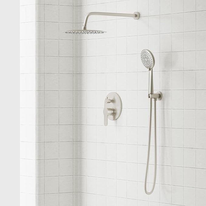 Gabrylly Shower Faucet Set, Shower System with Pressure Balance Shower Valve, 12" Rain Shower Heads with Handheld Spray, Wall Mounted Shower Fixtures, High Pressure Shower Head Set, Brushed Nickel