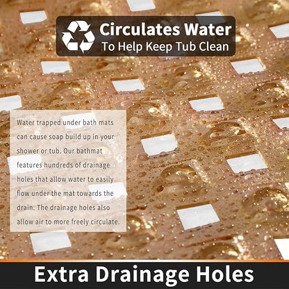 Yimobra Bathtub Mat Non Slip, Super Strong Suction Cups, 34.5"x15.5" Long Shower Mat with Drain Holes, Machine Washable Fast Draining Bath Mats, Bathroom Essentials,Clear Brown