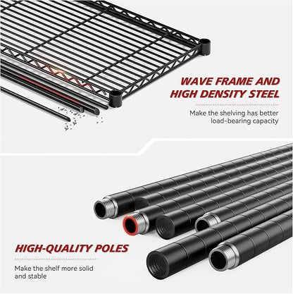 REIBII 72’’H Wire Shelving, 6 Tier Metal Shelving Units and Storage Shelves, Adjustable Garage Shelving for Storage Heavy Duty Shelving for Pantry Shelf Kitchen Garage, 24’’W X18’’D X72’’H