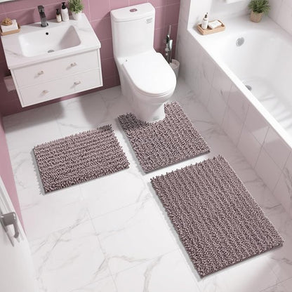 Yimobra Bathroom Rugs Non Slip Washable 32x20 Inch - Ultra Soft Absorbent Chenille Bath Mat, Quick Dry Shaggy Floor Carpet for Tub Shower, Mauve Home Decor Accessories