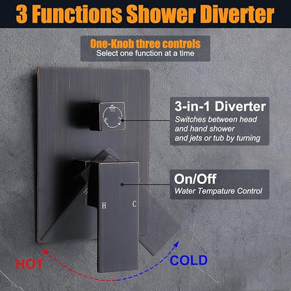 Enga Rainfall Shower System with 6 Body Jets 12" Ceiling Mount Rain Shower, Multi Shower Head System Shower Contain Rough-in Shower Valve, Oil Rubbed Bronze