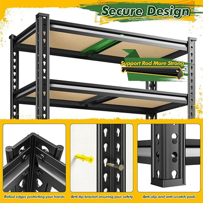 60.1" H Garage Storage Shelves 1990LBS Storage Shelves, 5 Tier Adjustable Metal Shelving, Garage Shelving for Storage, Basement, Warehouse, Pantry, Kitchen, 27.5" W x 11.9" D x 60.1" H, Black, 2 Pack