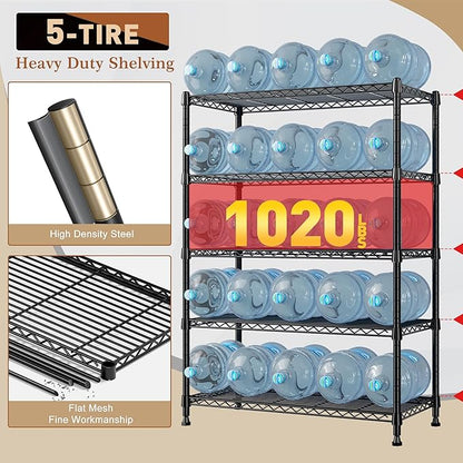 REIBII 5-Tier Wire Shelving Rack Storage Shelves Metal Shelves,1020 LBS Adjustable Heavy Duty Metal Shelving Units and Storage for Garage Pantry Bathroom 29" W X 14" D X 63" H
