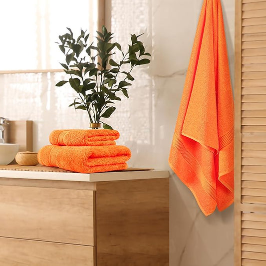 Belizzi Home Ultra Soft 3 Pack Cotton Towel Set, Contains a Bath Towel 28x55 inch, a Hand Towel 16x24 inch & a Wash Coth 12x12 inch, Ideal Everyday use, Compact & Lightweight - Orange
