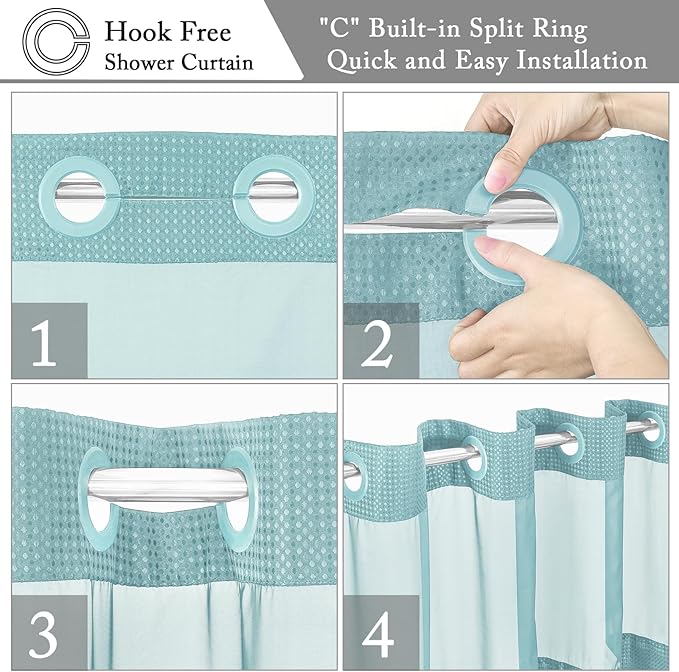 Gibelle Extra Long Shower Curtain 72x86, Waffle Weave Bathroom Shower Curtain with Snap-in Fabric Liner Set, No Hooks Needed, Hotel Style with Mesh Top Window, Teal