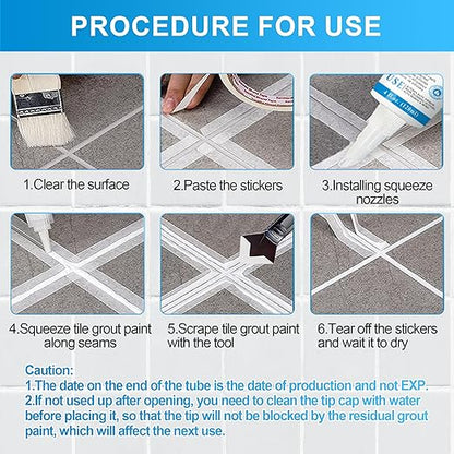 8Oz White Waterproof Caulk & Seal Silicone Sealant, Wadities Tile Grout Repair Kit with Grout Remove Scraper, Shrink & Crack Proof for Bathroom, Shower, Kitchen, Floor (4Oz, Pack of 2)