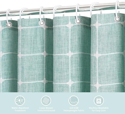 MitoVilla Teal Blue 72 x 78 Farmhouse Shower Curtain, Turquoise Boho 78 inch Long Polyester Linen Tassel Fabric Shower Curtain Set for Chic Cottagecore French Rustic Bathroom Decor