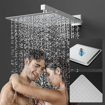 Shower System Modern Rain Brass Faucet Set With Valve and Diverter Shower Mixer With Handheld High Pressure Square Rainfall Shower Valve (12'' Wall Mount, Chrome Polished)