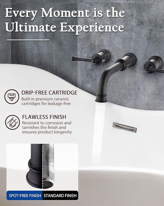 High Flow Wall Mount Tub Filler with Rough-in Valve, Wall Mount Tub Faucet, Brass Roman Bathtub Faucet 2 Handle with 360° Swivel Spout, Matte Black(B2306-BK)
