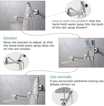 G-Promise All Metal 10" Dual Square Shower Head Combo | Rain Shower Head | Handheld Shower Wand | Adjustable | 3-Way Diverter | 71" Extra Long Hose - A Bathroom Upgrade(Brushed Nickel)