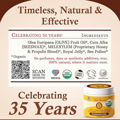 Sweet Bee Magic All In One Healing Organic Balm - Natural Skin Healing Cream, Beeswax Balm for Dry Skin, Face & Body Moisturizer - Certified Organic, All Natural Aid - (4oz Each, 24oz Total)