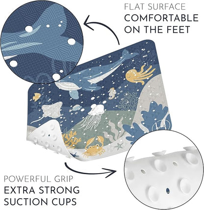 homerella® Shower Mat Non Slip Anti Mold, Non Slip Shower Mats for Inside Shower Stall Anti Slip Mat, Square Shower Floor Mat 21 x 21 in with Suction Cups & Hooks for Quick Drying, Machine Washable