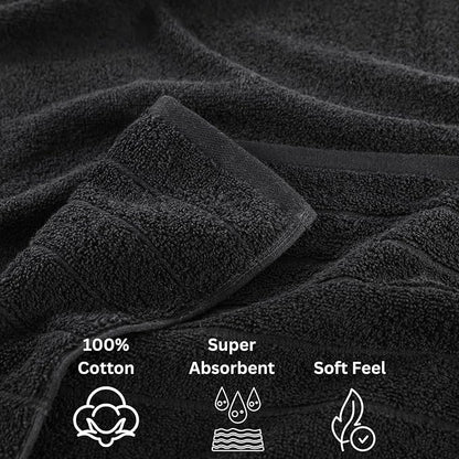 Casa Platino 100% Mercerized Cotton Luxury Bathroom Towels Set - 8 Piece - Ring Spun - 2 Bath, 4 Washcloths, 2 Hand Towels - Remains Soft & Absorbent Even After Multiple Washes - Midnight Black