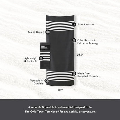 Nomadix Original Towel - Perfect for Beach, Pool, Travel, Camping, Yoga - Made with Recycled Materials - Super Absorbent - Sand Resistant - Poolside Black - 72.5x30