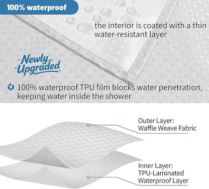 2-in-1 Waterproof Fabric Shower Curtain - No Separate Liner Needed, Hotel-Style Waffle Weave, Effortless Cleaning & Washable Bathroom Shower Curtain Set,72Wx72H,White