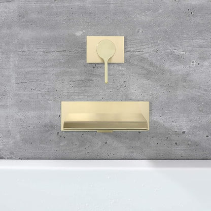 sumerain Wall Mount Tub Faucet Brushed Brass with Waterfall Tub Spout and Rough in Valve, High Flow