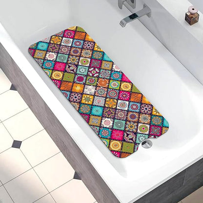 Bathtub Mat Non Slip, Bohemia Extra Long Bath tub Mat Shower Floor Mat with Suction Cups and Drain Holes for Adults Kids Elderly 40 X 16 Inch