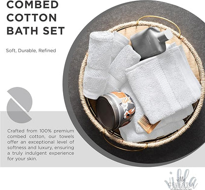 100% Cotton Bath Towel Set of 18-4 Bath Towels, 6 Hand Towels, 8 Wash Cloths, Sustainable, Soft, Highly Absorbent, Combed Cotton 18 Piece Set for Hotels, Spa, Bathroom, Dorm, White
