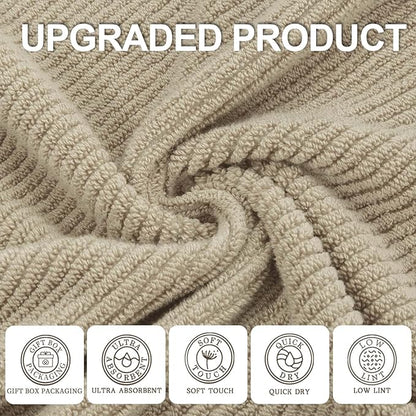 Beige Hand Towels, Hand Towels for Bathroom Set of 4, Large 18"x 28" - 100% Cotton | Lightweight | Thick | Quick Dry | Soft | Absorbent, Luxury Towel Set, Bathroom Essentials, Dark Beige