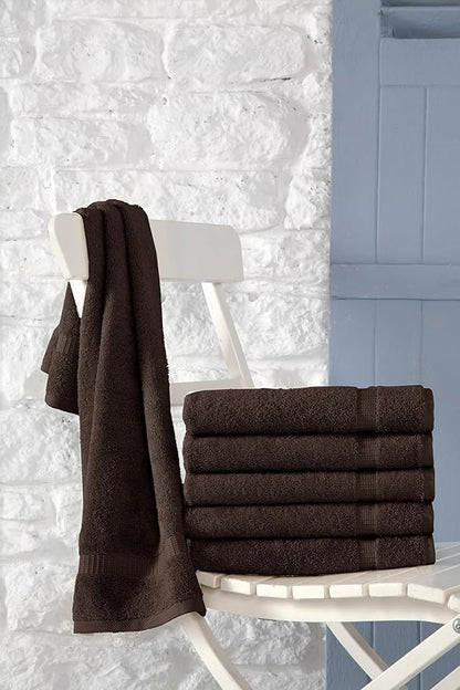 SALBAKOS 100% Turkish Cotton Hand Towel Set of 6 16x30 inch | Heirloom Quality | Hotel & Spa Collection | Soft, Super Absorbent, Long Lasting Hand Towels | Made in Turkey (Chocolate, 6 Hand Towels)