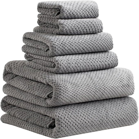 Extra Large Bath Towels Set for Bathroom 30x60 Inches Super Soft Light Weight Quick Dry Microfiber Shower Towels (Grey,6 Piece)
