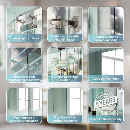 WELLFOR 20" x 32" Bathroom Oval Medicine Cabinet, Beveled Edge Mirror Cabinet, Medicine Cabinet with Adjustable Shelves, Bathroom Cabinet with Reverse Door Installation, Surface or Recessed Mount
