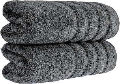HALLEY Turkish 2 Pack Premium Bath Towels (2 Pieces) 650 GSM Highly Absorbent Super Soft 100% Cotton - 2 Bath Towels (Darkgray)