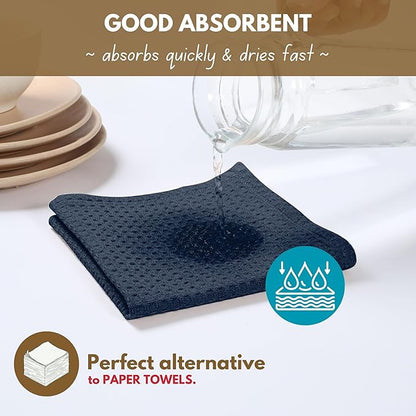 Native Fab Cotton Kitchen Towel with Hanging Loop 16x26 inches, 12-Pack, Waffle Weave Kitchen Towels for Cleaning Drying, Washcloths Soft & Absorbent Cloth Rags, Bar Towel, Dish Cloth, Navy