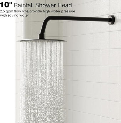 Gabrylly Shower System Black, Wall Mounted Slide Bar Shower Faucet Set Complete,High Pressure 10" Rain Shower Head with 5-Setting Handheld Shower,Shower Combo Set with Shower Valve