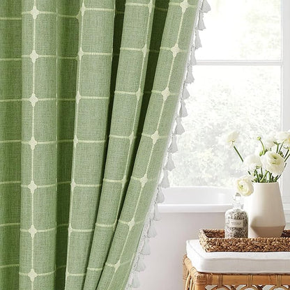 MitoVilla Sage Green Boho Farmhouse Shower Curtains for Modern Country Bathroom Decor, Thick Polyester Linen Fabric Shower Curtain, Rustic Neutral Weave Cloth Shower Curtain, 72 x 72