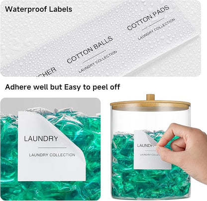 Glass Jars for Laundry Room Organization, Laundry Pods Container with 27 Labels, Detergent Holder with Bamboo Lid, Cute Storage Jars (Set of 2)
