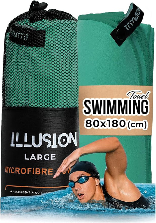 illusion Extra Large Microfibre Swimming Towel (71''L x 32''W)–Compact, Lightweight & Quick Dry Towel-Perfect for Travel, Gym, and Swim Towels Ideal for Post-Workout Showers & After Swimming